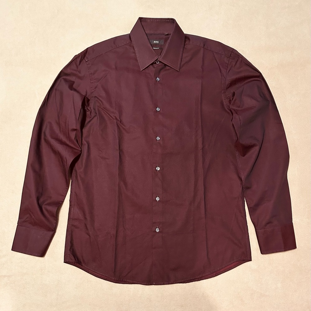 BOSS Hugo Boss Maroon Dress Shirt - LARGE - Regular Fit